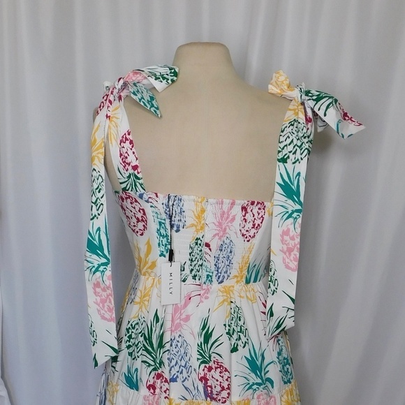 NWT!! MILLY Ellery Tiered Pineapple Print Midi Dress Poplin Colorful Size 8 - Picture 9 of 16